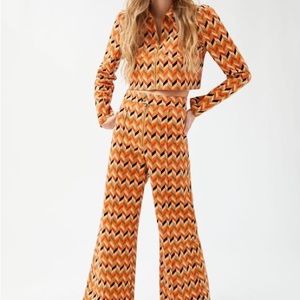 Urban Outfitters Angie 70s Orange Chevron Corduroy Jacket & Matching Flares, XS